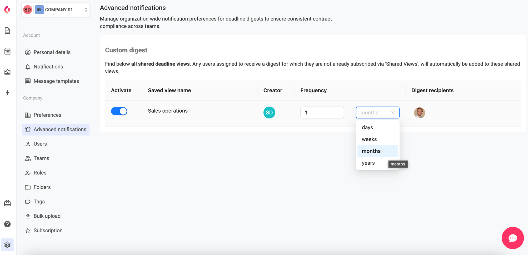 Managing Advanced Notification Settings for Deadline Digests
