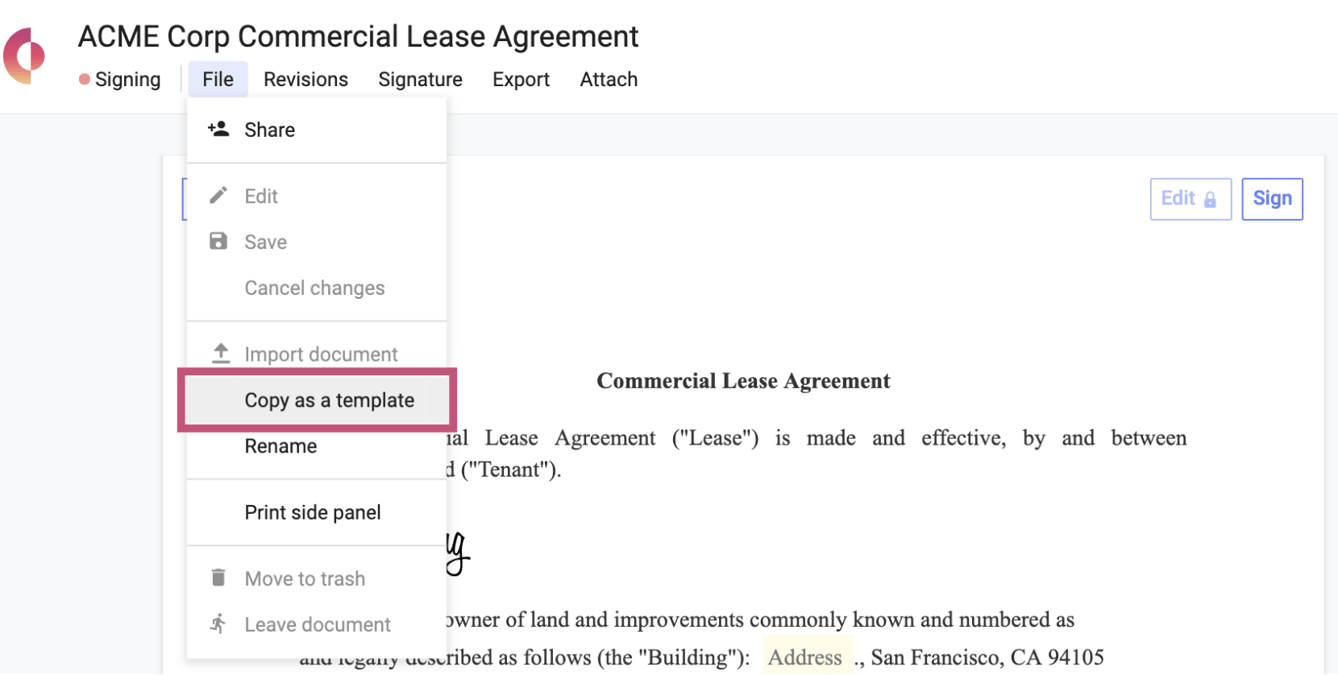 Create a Template from an Existing Contract