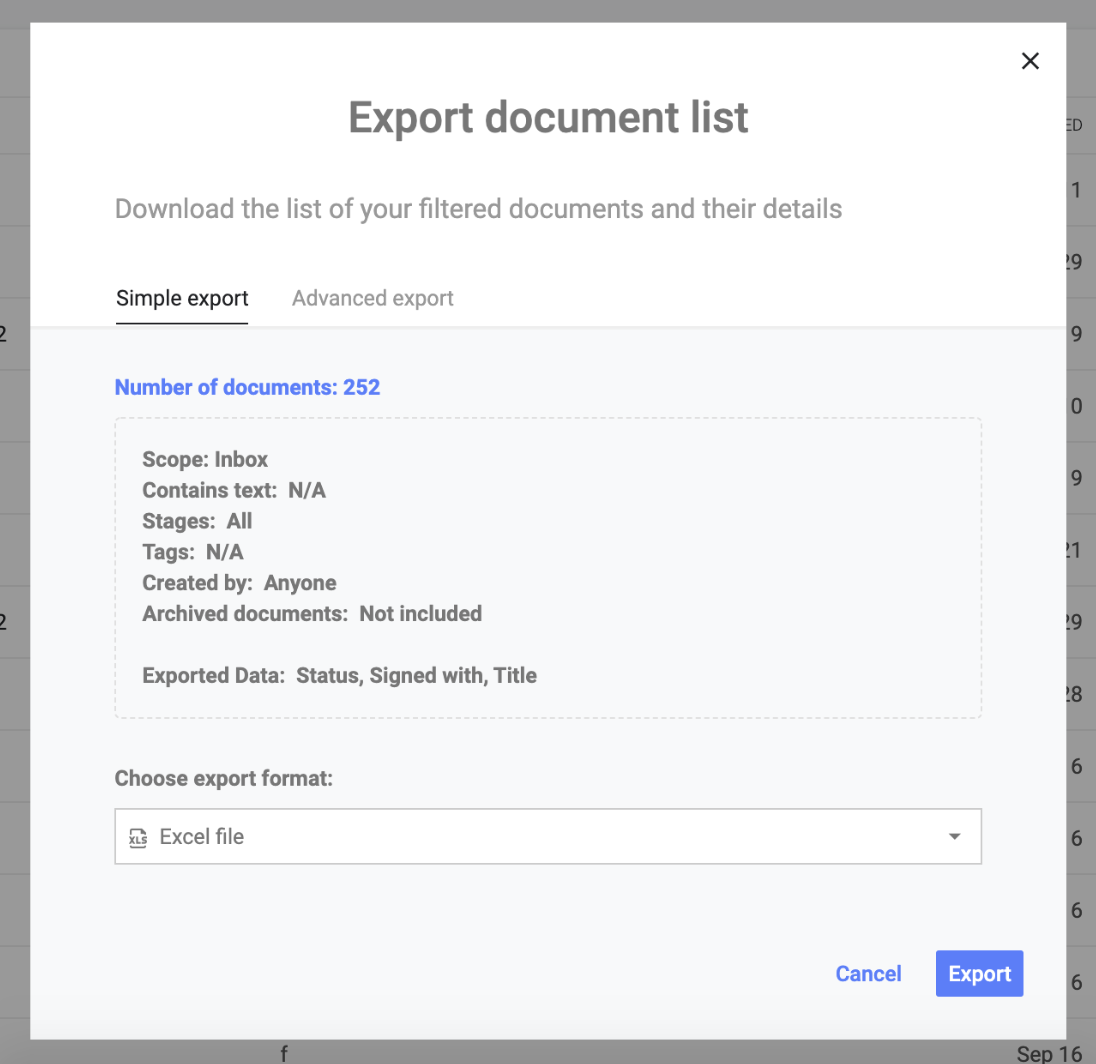 Exporting data from the Inbox